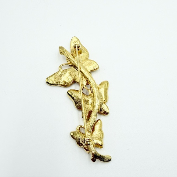 Vintage 90s Avon Butterflies Trio Enamel Swirls Rhinestones Gold Tone Brooch - Picture 4 of 7